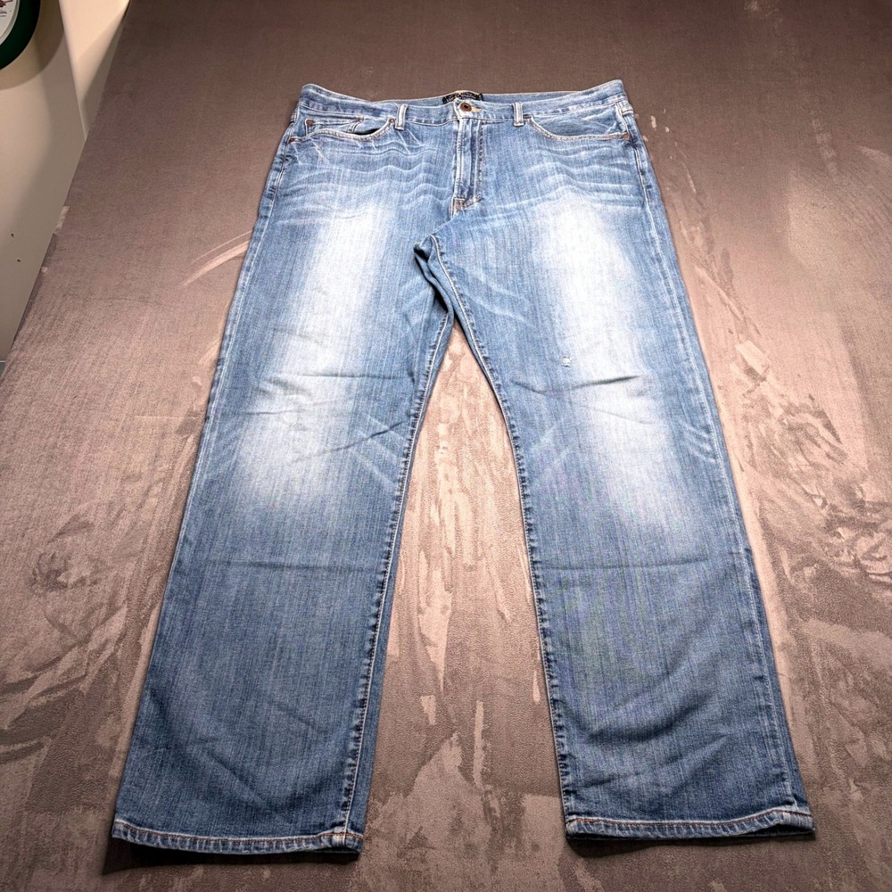 Lucky Brand 363 Vintage Straight Jeans Mens 36x30 Blue Washed Stretch Distressed